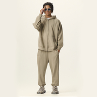 Ensemble de survêtements surdimensionnés personnalisés avec logo, sweat à capuche zippé et pantalon de survêtement en molleton épais OEM pour homme, deux pièces