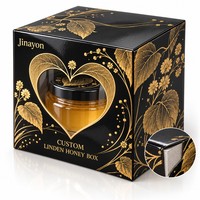 Boîte cadeau personnalisée avec logo LINDEN HONEY, boîte rigide avec couvercle à fermeture magnétique, fenêtre transparente en PVC découpée, boîte imprimée brillante