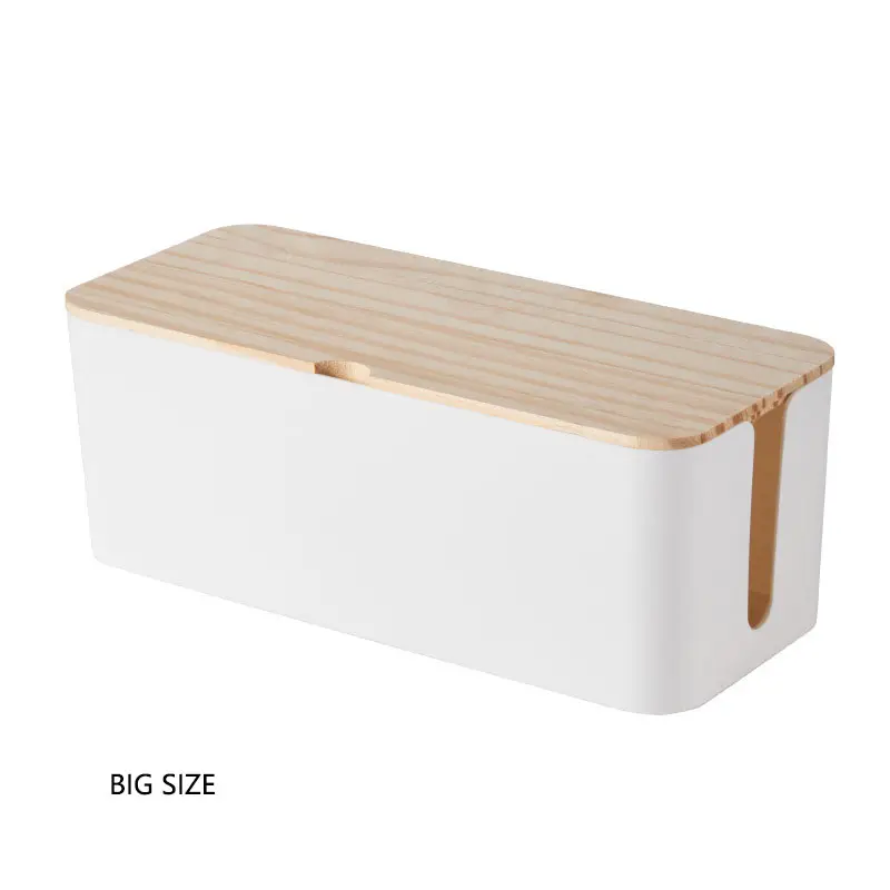 Desktop power cable data cable arrangementCable storage box socket charger Wooden cover storage box