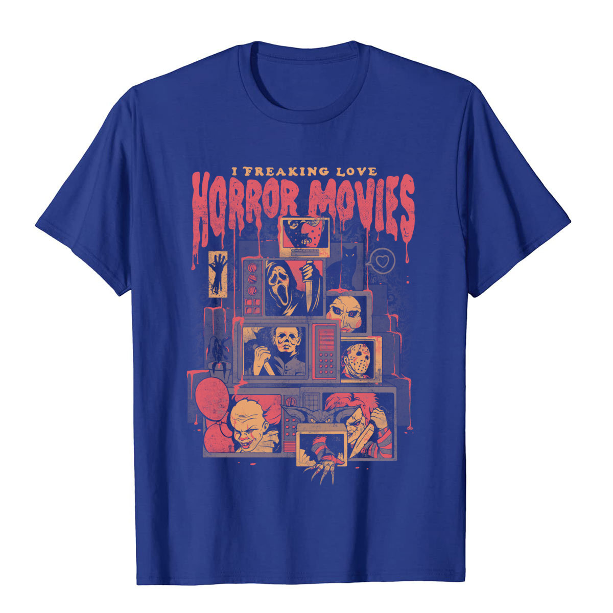 Películas de terror-Classic Scary Cotton Men Top Camisetas Family Tops Shirt Cheap Group Personalizar Print Tshirt