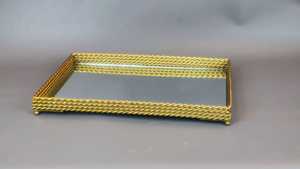 Luxury Rectangular Metal Serving Tray with <b>Mirror</b> Base Decorative Gold Tray for Home Decor and <b>Tabletop</b> Uses - Product Image 3