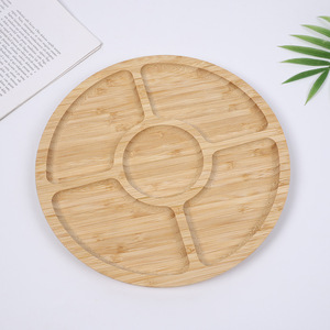Plateau rond en bois massif avec compartiments, plateau à fruits et en-cas en bambou, pour la maison, le salon - Product Image 4