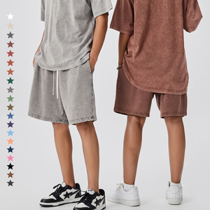Pantalones Cortos Bermuda de Algodón Lavado para Hombre, Color Sólido, con Cordón, Casuales, de Cintura Media, Oversize, Unisex, Estilo Urbano 7729 - Product Image 1