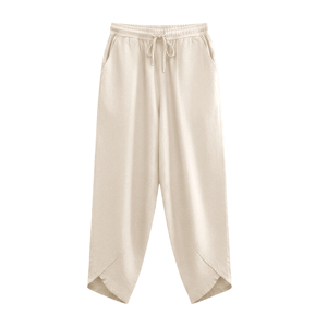 Pantalon <span class=keywords><strong>en</strong></span> coton et <span class=keywords><strong>lin</strong></span> pour <span class=keywords><strong>femme</strong></span>, été 2026, coupe ample, jambe large, décontracté, avec cordon de serrage et taille élastique, OEM ODM, vente <span class=keywords><strong>en</strong></span> gros - Product Image 1