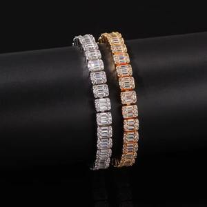Hip Hop Zircone Baguette Bracelet Hommes Diamant Tennis Bracelet Chanteurs Rappeurs Bling Cz Bracelets - Product Image 1