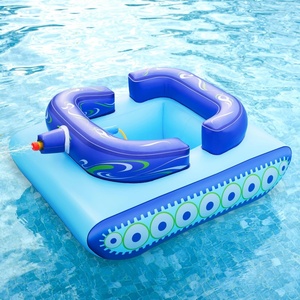 ห่วงยางเป่าลม PVC รูปทรงถังพร้อมปืนฉีดน้ำ ขนาด 44*39*20 นิ้ว สีฟ้า สำหรับเด็ก สนุกกับการเล่นน้ำในสระว่ายน้ำช่วงฤดูร้อน - Product Image 1