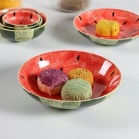 Assiette creuse en céramique Jiutian au design mignon pastèque, motif végétal sous glaçure, compatible micro-ondes, pour petit-déjeuner