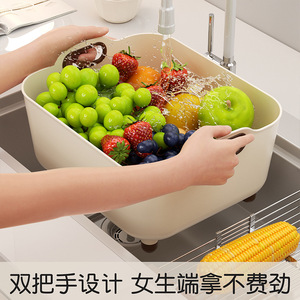 Large Plastic Vegetable Washing Basket Square Draining Basin With Handgrip For Kitchen Sink Fruit And Veggie Cleaning - Product Image 4