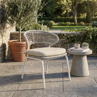 Chaise de salle à manger d'extérieur moderne en corde avec structure en acier thermolaqué, dossier en corde tressée et coussin pour patio, jardin, café, école et villa