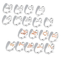Bague ouverte ajustable en argent sterling 925 bicolore avec initiale A, pavée de zircons CZ, en or rose, lettre A
