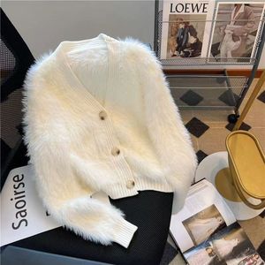 Meilleure vente femmes <span class=keywords><strong>pull</strong></span> flou confort Texture douce chaleur confortable élégant tricots décontractés moelleux Faux vison tricoté Cardigan <span class=keywords><strong>pull</strong></span> - Product Image 1