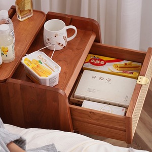 Cherry Wood Solid Wood Nightstand With Drawer And Shelf Bedroom Storage Cabinet Multifunctional <b>Bedside</b> Table Natural Color - Product Image 3