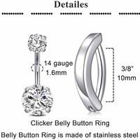 Ensemble de 6 Piercings de Nombril en Acier Inoxydable Tendance, Forme Cœur, Zircon Lisse, Simple et Perforé