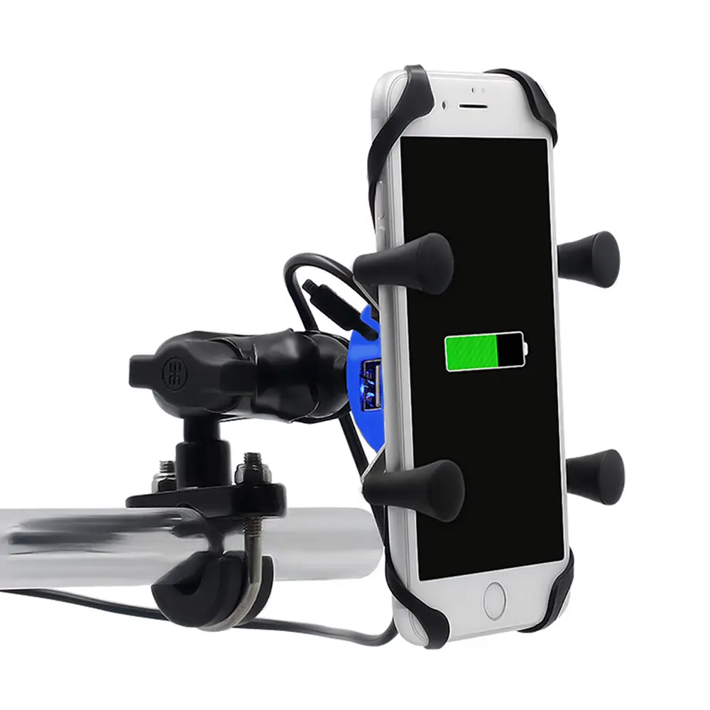 Dudukan Telepon Stang Sepeda Motor ATV, Dudukan Telepon Genggam Sepeda Motor Skuter Elektrik dengan USB 5V 2,1 A untuk Ponsel 4 ~ 6.5 Inci