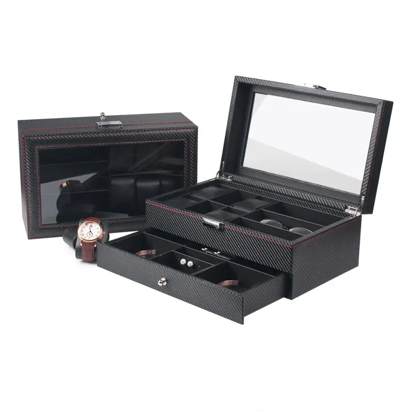 Jewelry Box Luxury Watch storage Box 6 Slots Glasses Double Deck Storage Watch Box