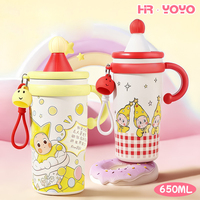 HECION Mini Gourde Adorable en Acier Inoxydable pour Femmes, Bouteille d'Eau Portable avec Paille pour Étudiants et Enfants, 650ML