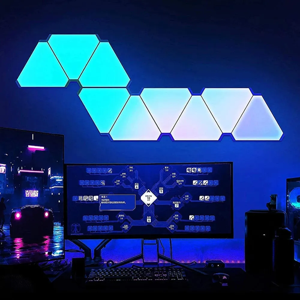 Bluetooth APP Triangle Lights Panels LED Smart Control Game Sync RGB Voice Control with Google Alexa Intelligent LED Light Panel