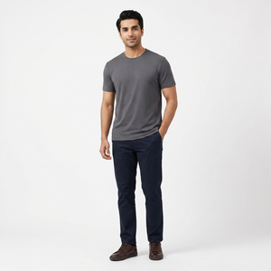 T-shirt décontracté d'été à manches courtes en coton respirant pour homme, col uni, coupe classique haut de gamme, 100 % coton mercerisé 180g - Product Image 1