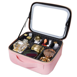 Best Light pink Large Big Designer <strong>Travel</strong> Makeup <strong>Organiser</strong> <strong>Bag</strong> with Led Light up Mirror and Compartments - Product Image 1