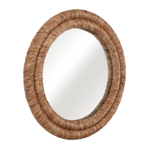 Miroir mural rond en feuilles de bananier tressées, style côtier naturel, pour la décoration de chambre, salle de bain, bureau - Product Image 2