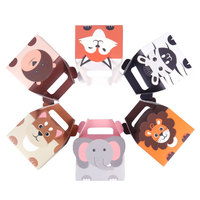 Caja de Regalo Infantil con Temática Animal, Orientada a PPWR, Reciclable, de Cartón Color Marfil, con Asa Personalizada, para Dulces, Comida y Recuerdos de Fiesta