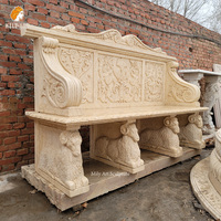 Statue de jardin en pierre naturelle, banc en marbre beige sculpté à la main avec dossier