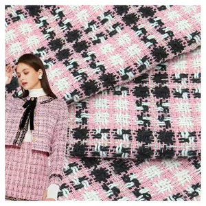 Custom Fancy Pak Stoffen Textiel Wafel Geweven Roze Tweed Stof Voor Vrouwen