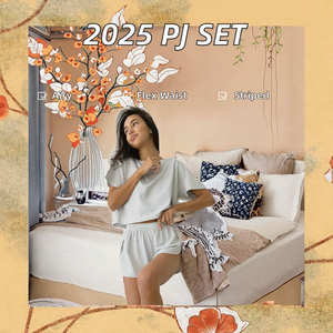 Conjunto de Ropa de Dormir y Casual de Verano para Mujer 2025, Estilo Europeo Americano, Cintura Elástica, Tejido de Punto, Rayas, Transpirable, Holgado - Product Image 2