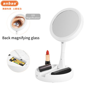Cosmetic <b>Mirror</b> Round <b>Desktop</b> Dual Sided 10X Magnification Foldable With Light And Storage For Makeup - Product Image 5