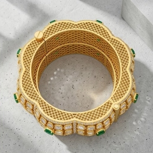 925 Silver Monzo Bangle Set Antique Designer <b>Kada</b> Bracelet for Women Traditional Stone Studded Jewelry - Product Image 3