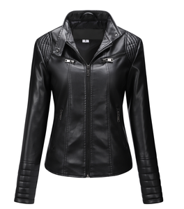 नई शैली चमड़े की जैकेट-यूरोपीय स्प्रिंट पतली मोटरसाइकिल पोशाक, यूरोपीय आकार चमड़े के कोट, लघु शैली की महिला जैकेट - Product Image 1
