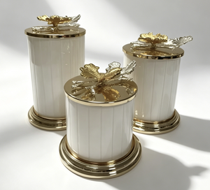 Vente en gros de pots à café, bonbons, thé et sucre en verre blanc et or modernes, <span class=keywords><strong>avec</strong></span> couvercle en forme de feuille, pour la décoration de la cuisine - Product Image 3