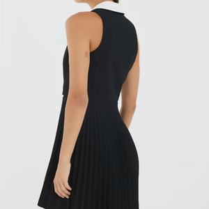 Robe Courte Plissée Vintage 100% Coton à Col et Motifs Floraux, Col Halter Noir, Crêpe Naturel, Imprimé Numérique, Idéale pour le Jour, Printemps, Été - Product Image 3