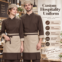 Veste de chef de restaurant en sergé à manches longues, fermeture boutonnée, légère, respirante, coupe simple et ample, adaptée aux climats chauds d'Asie du Sud-Est