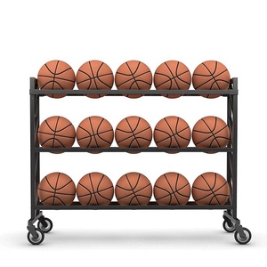 Venta al por mayor de metal de pie de alta resistencia estante de almacenamiento de baloncesto de metal pelota de fútbol soporte de exhibición estante de baloncesto con ruedas - Product Image 3