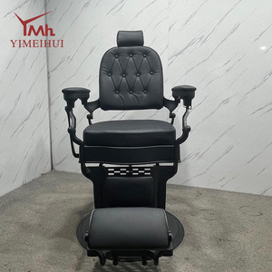 Poltrona da Barbiere Classica Personalizzabile con Schienale Reclinabile, Elegante Aspetto Antico e Struttura Nera di Alta Qualità - Product Image 1