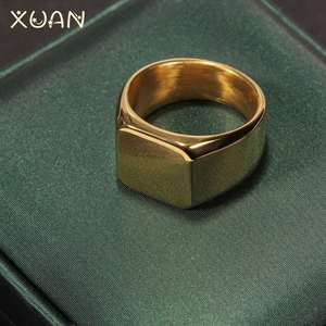 Personalidade Quadrado Banda Anéis de Dedo Masculino Partido Jóias 14Mm Aço Inoxidável Em Branco Flat Big Width Square Signet Anel para Homens - Product Image 3