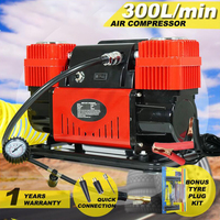 Compresor de Aire Metálico M4 de 12V, Doble Cilindro, 300L, 150PSI, Manguera de Goma de 5M, Monitor de Presión de Neumáticos, Certificado CE, 12 Meses de Garantía