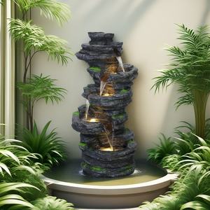 Grande Fontaine Murale Extérieure en Résine Durable avec Lumières LED, Ornement de <span class=keywords><strong>Jardin</strong></span>, Grande Cascade Artificielle Effet Rocheux pour Sol - Product Image 5