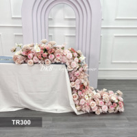 DKB Promotion : Chemin de table en fleurs artificielles de haute qualité, roses en soie rose pâle, pour décoration de mariage