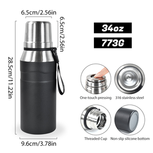 Flacons à eau thermo isolés sous vide en acier inoxydable de 34oz personnalisés avec infuseur et couvercle à rabat en acier thermique - Product Image 3