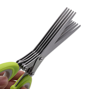 <b>Kitchen</b> Scissors Stainless Steel Five Layer Blade Green Handle For Chives Cilantro Food Cutting Versatile Use - Product Image 1