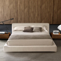 Lit plateforme rembourré en tissu de lin, taille Queen et King, pour chambre d'hôtel, appartement, gîte ou resort – Design moderne