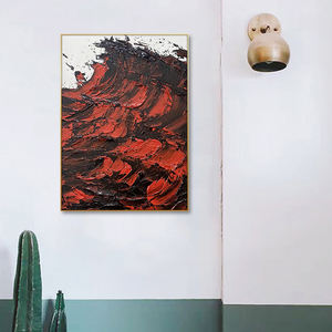 100% peint à <span class=keywords><strong>la</strong></span> main <span class=keywords><strong>peinture</strong></span> à l'huile abstraite 3D rouge noir mer vagues moderne mur Art luxe photo pour salon - Product Image 3