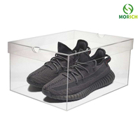 Baskets ajustée pour magasin de chaussures, boîte à chaussures en verre acrylique transparent, présentoir de chaussures de luxe en ligne avec base