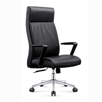 Chaise de bureau ergonomique haut de gamme en cuir noir avec dossier haut, structure en bois et base en acier, pivotante et réglable en hauteur pour conférence et usage professionnel