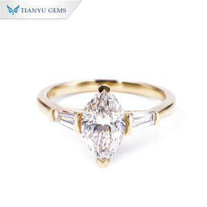 Tianyu Gems Custom Sieraden Geel Goud Drie Stone Ring Lab <span class=keywords><strong>Diamond</strong></span> Marquise Cut Cvd Diamant Ring - Product Image 1
