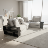 Ensemble de canapé d'angle modulaire en tissu minimaliste pour grand salon, rembourrage en mousse avec accoudoirs en bois et rangement