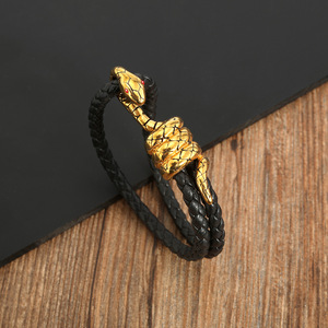 Pulsera de Serpiente Estilo Europeo Americano, Aleación de Zinc, Cuerda Trenzada Negra, Joyería del Zodíaco Animal, Brazalete de Moda - Product Image 1