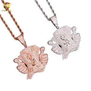 Shining USA Envío Rápido desde Stock Local Colgante Brillante de Plata de Ley 925 Chapado en Oro Rosa con Moissanita Diseño Iced Hip Hop - Product Image 1